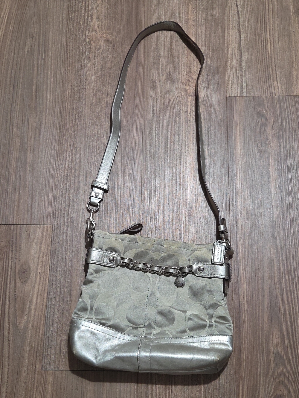 Silver Coach Logo-Print Crossbody Bag